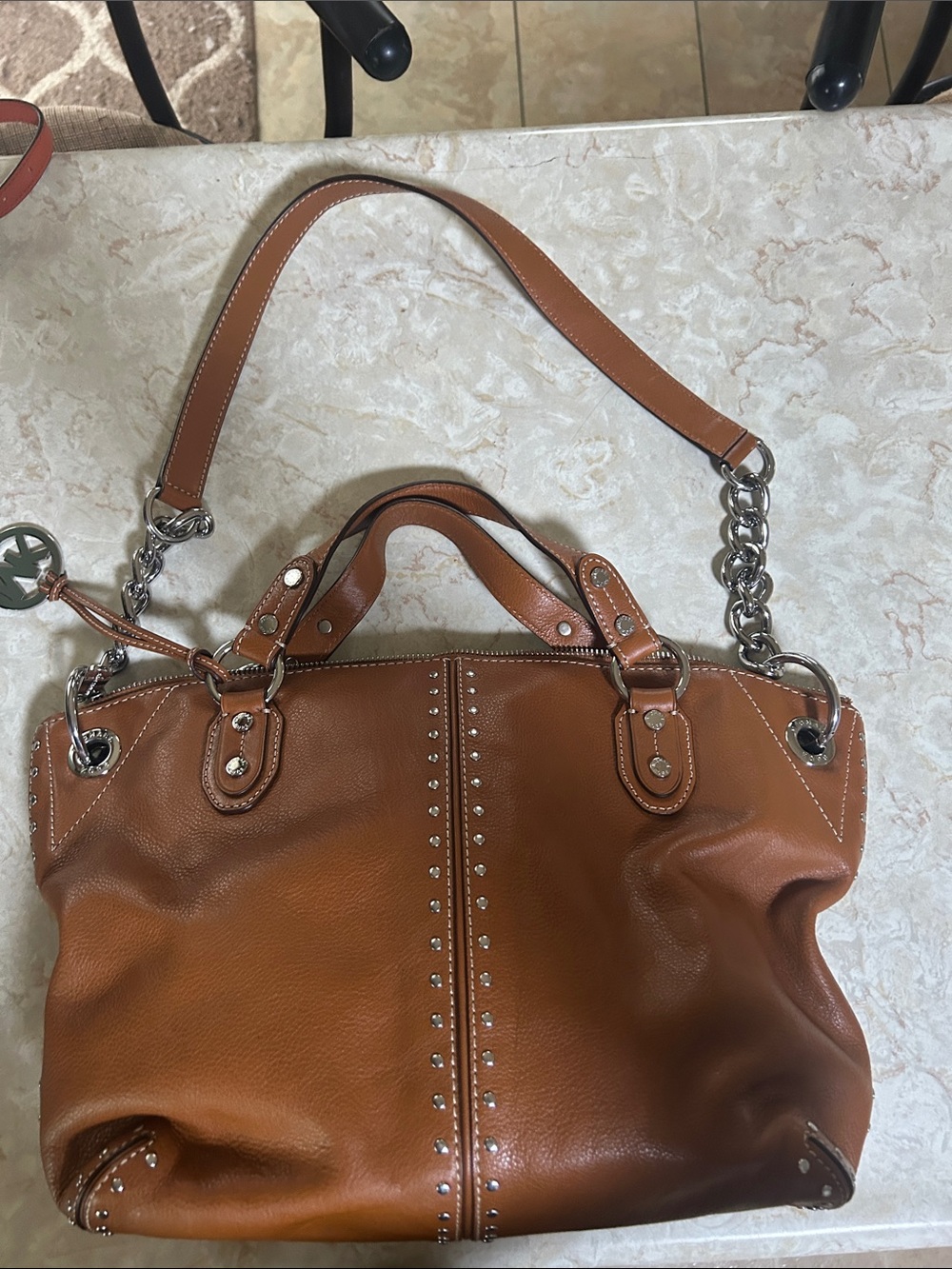 MICHAEL Michael Kors Tan Leather Studded Shoulder Bag